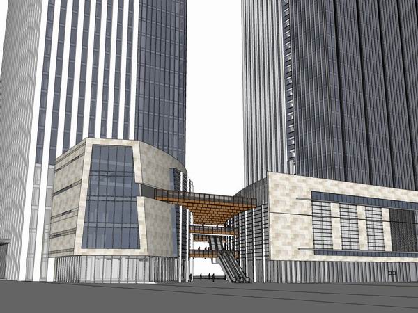 Sketchup综合体模型|多高层综合体，办公写字楼，底层商业，现代风格