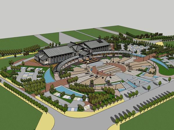 Sketchup商业模型|多层温泉广场，商业，古典风格