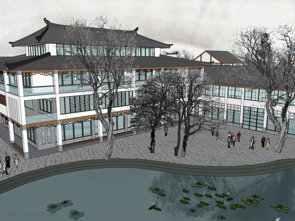 Sketchup商业模型|多层商业街，步行街，现代中式风格