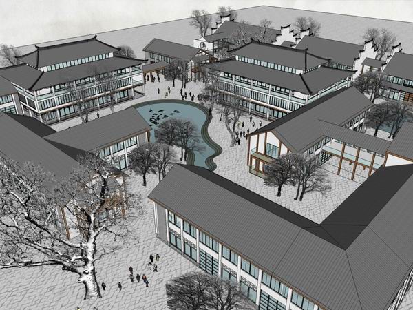 Sketchup商业模型|多层商业街，步行街，现代中式风格