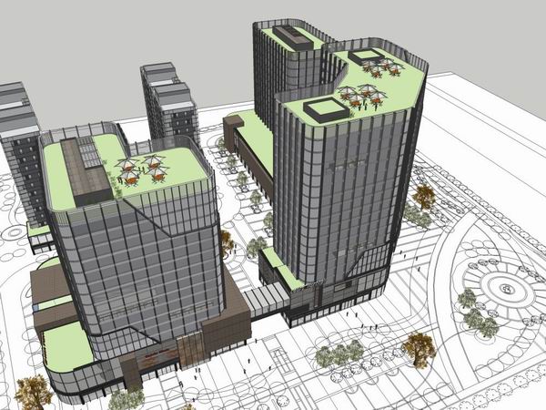 Sketchup综合体模型|多高层综合体，办公，住宅公寓，底层商业，现代风格