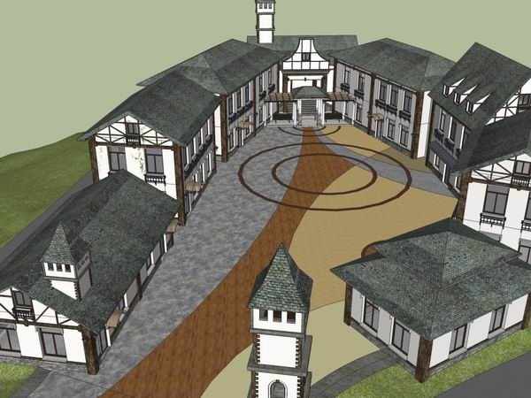 Sketchup商业模型|多层商业街，欧式风情广场，古典风格