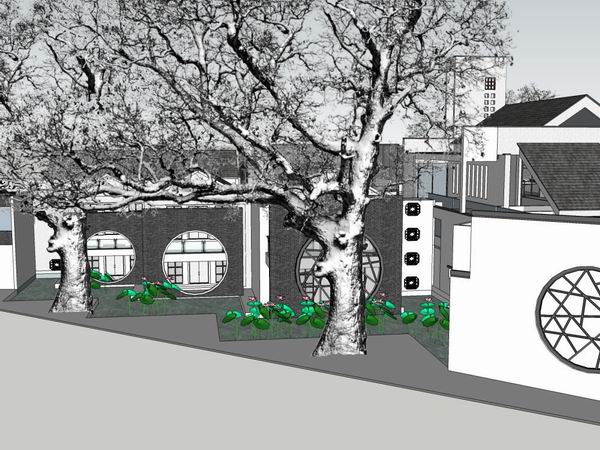 Sketchup商业模型|多层商业街游客中心，多层商业街，现代中式风格