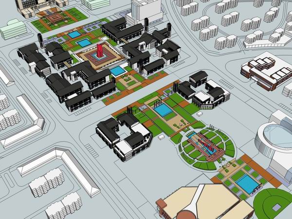 Sketchup商业模型|多层商业街，旅游建筑，古典风格