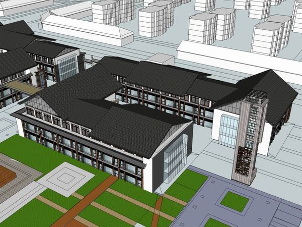 Sketchup商业模型|多层商业街，旅游建筑，古典风格