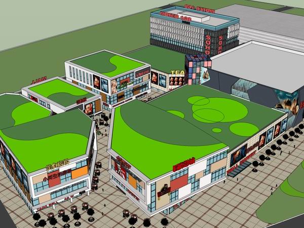 Sketchup商业模型|多层商业广场，步行街，现代风格