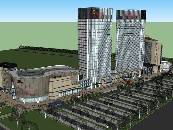 Sketchup综合体模型|多高层综合体，办公楼，商业，现代风格