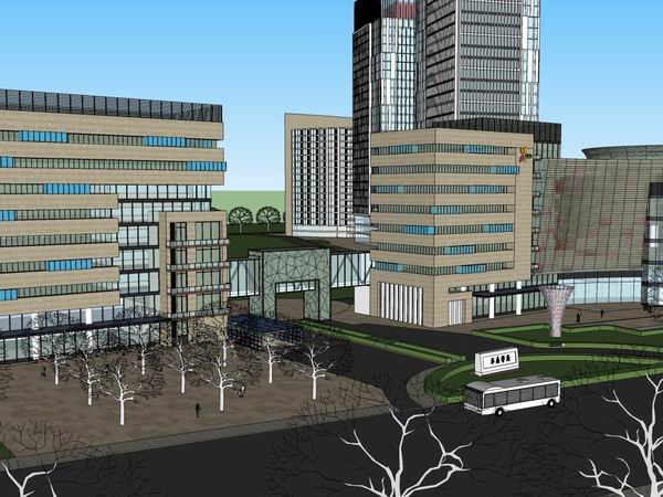 Sketchup综合体模型|多高层综合体，办公楼，商业，现代风格