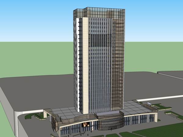 Sketchup综合体模型|超高层办公楼，底层商业，综合体，现代风格