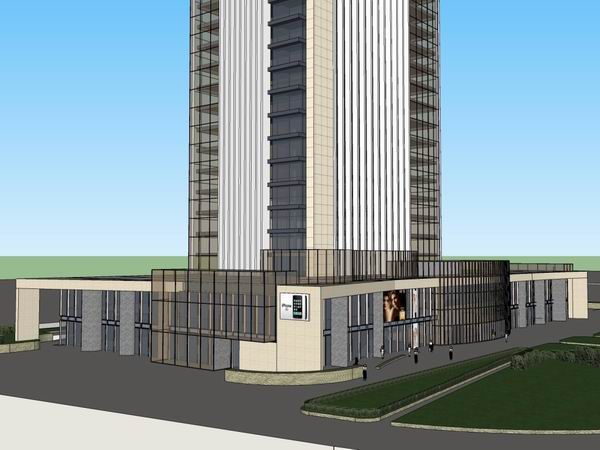 Sketchup综合体模型|超高层办公楼，底层商业，综合体，现代风格