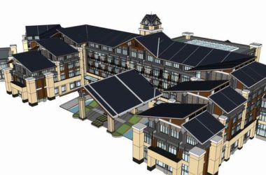 Sketchup酒店模型|多层温泉酒店，现代中式风格-BIM建筑网