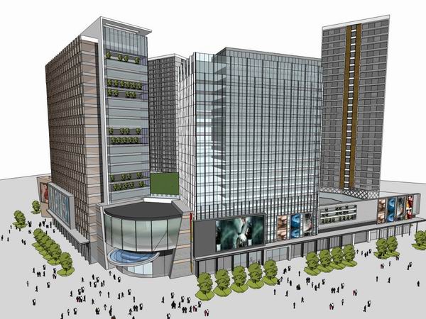 Sketchup综合体模型|多高层综合体，办公楼，商业街，现代风格