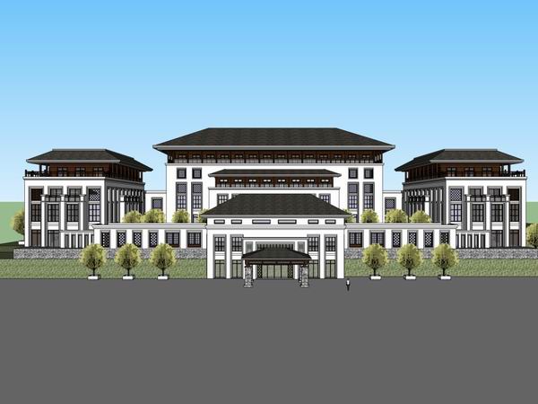 Sketchup景观模型|多层四合院落景观，中式风格