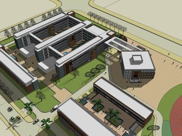 Sketchup学校模型|多层学校小学中学，校园教育建筑，现代风格