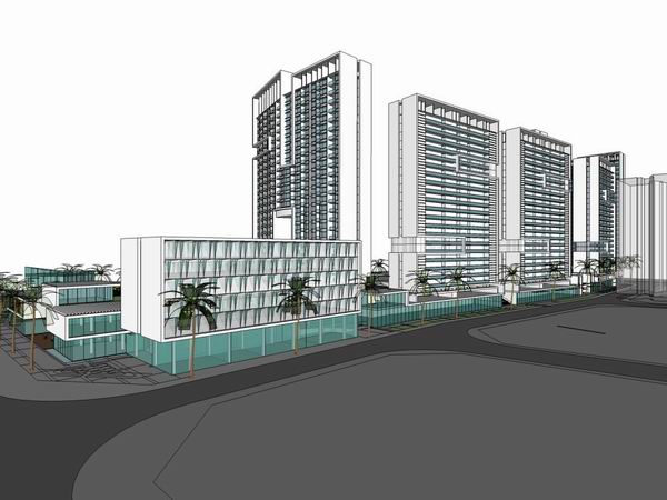 Sketchup综合体模型|多高层综合体，办公楼，酒店，商业，现代风格