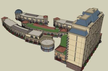 Sketchup综合体模型|多高层综合体，办公楼，商业街，住宅，古典风格-BIM建筑网
