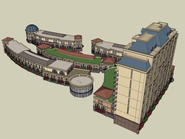 Sketchup综合体模型|多高层综合体，办公楼，商业街，住宅，古典风格