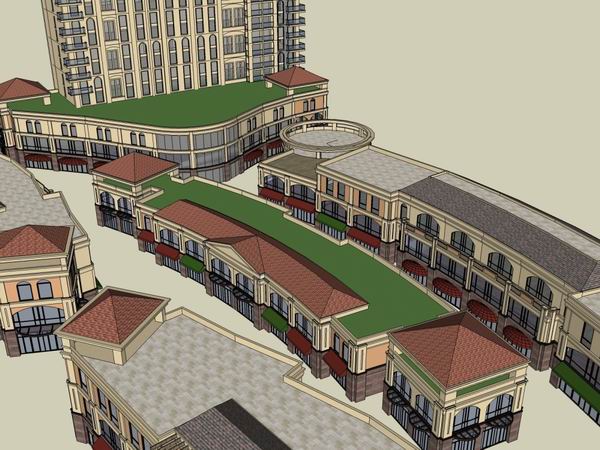 Sketchup综合体模型|多高层综合体，办公楼，商业街，住宅，古典风格