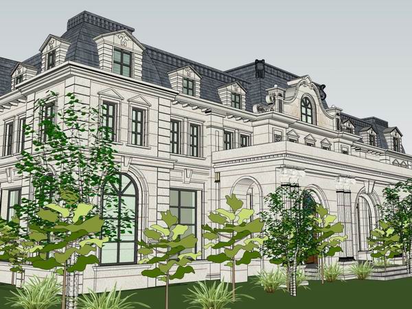 Sketchup住宅模型|多层售楼处，法式古典风格