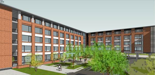 Sketchup学校模型|多层教学楼学校，校园教育建筑，现代风格