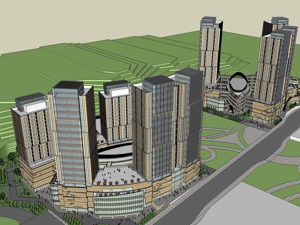 Sketchup综合体模型|多高层综合体，办公楼，商业，住宅，现代风格