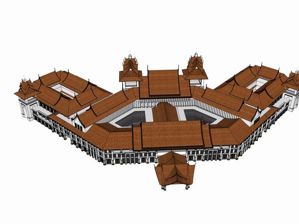Sketchup商业模型|多层商业街，东南亚古典风格