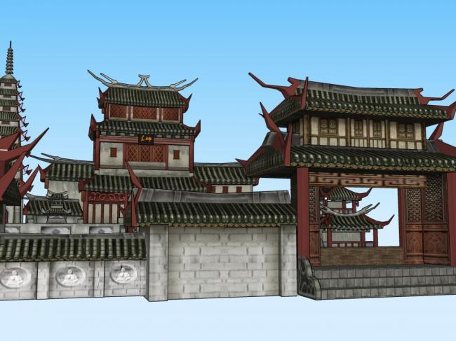 Sketchup古建筑模型|多层寺庙，古庙古寺，中式风格，古建