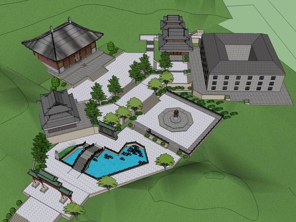 Sketchup古建筑模型|清阳观，多层道观，中式风格，古建