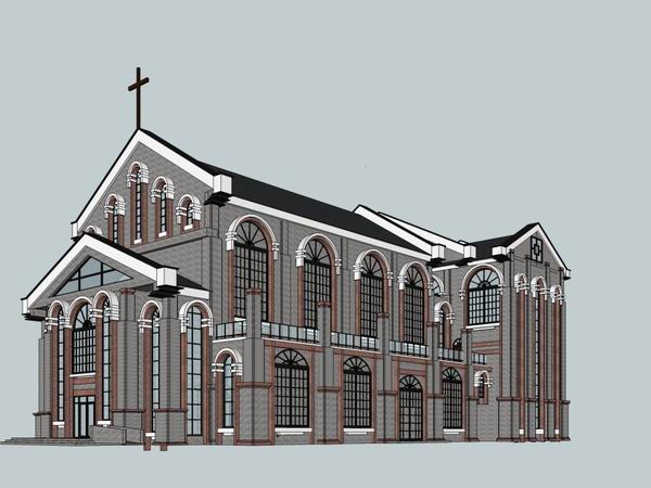 Sketchup文化模型|多层西式教堂，文化建筑，古典风格