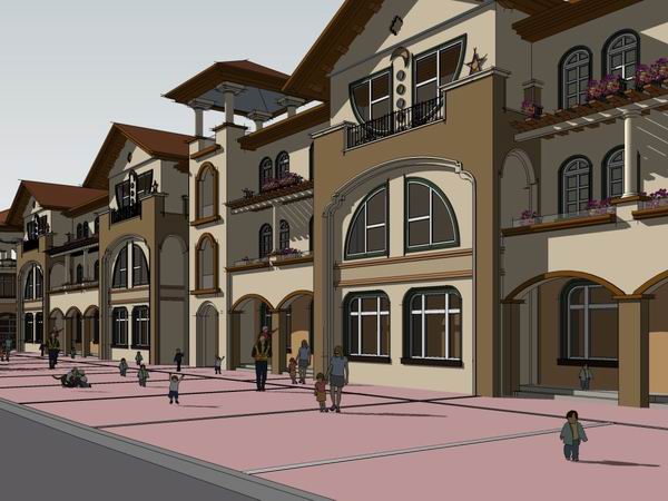 Sketchup学校模型|多层幼儿园学校，校园教育建筑，古典风格