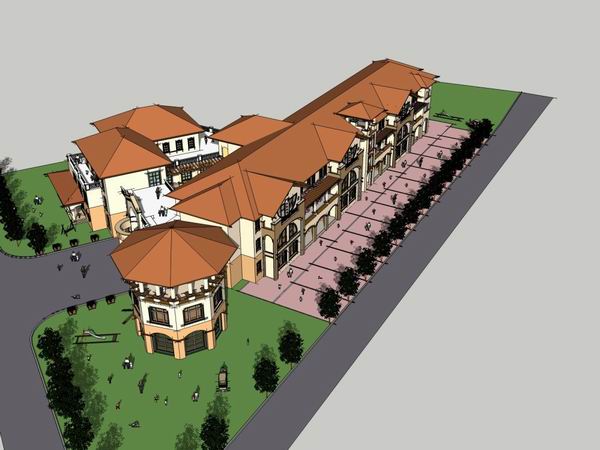 Sketchup学校模型|多层幼儿园学校，校园教育建筑，古典风格