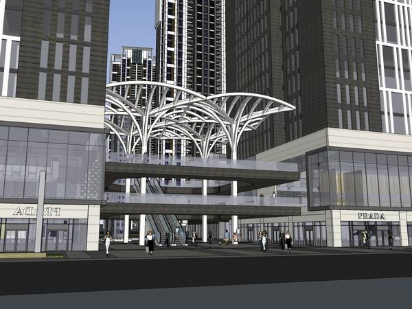 Sketchup商业模型|多层商业购物中心，现代风格