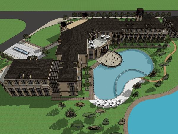 Sketchup酒店模型|多层酒店，欧式古典风格