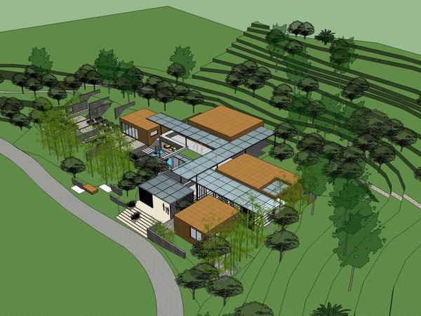 Sketchup商业模型|多层山地会所，商业，现代风格