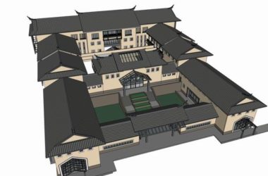 Sketchup酒店模型|多层酒店，现代中式风格-BIM建筑网