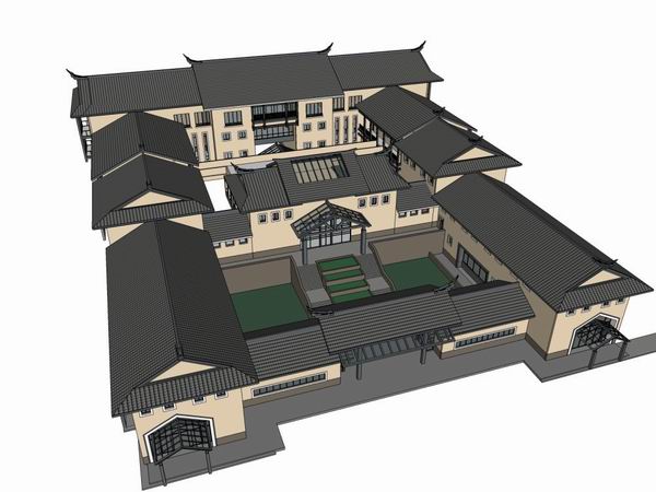 Sketchup酒店模型|多层酒店，现代中式风格