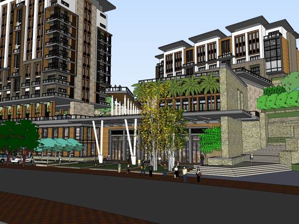 Sketchup酒店模型|多层山地酒店，现代风格