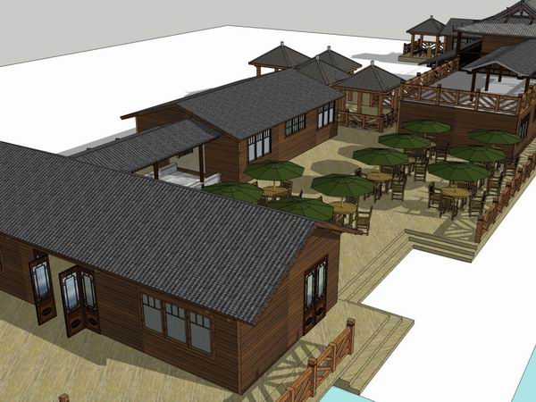 Sketchup商业模型|多层农家乐会所，商业，古典风格