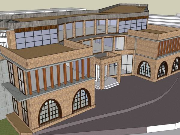 Sketchup酒店模型|多层山地旅馆，古典风格