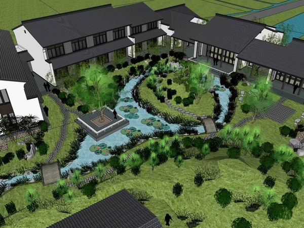 Sketchup学校模型|多层培训中心学校，校园教育建筑，中式风格