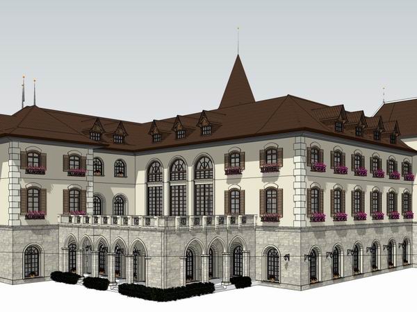 Sketchup住宅模型|多层售楼处，住宅，英式古典风格