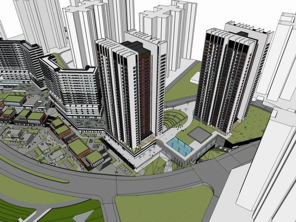 Sketchup综合体模型|多高层综合体，办公楼，商业，住宅，现代风格