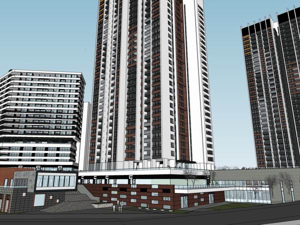 Sketchup综合体模型|多高层综合体，办公楼，商业，住宅，现代风格