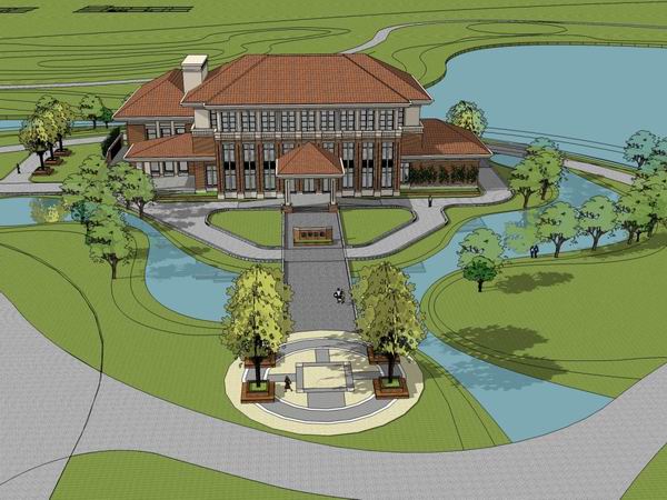 Sketchup办公模型|多层办公接待中心，古典风格