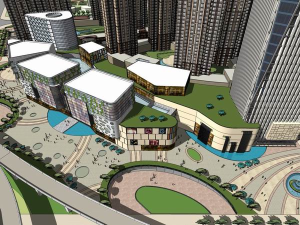 Sketchup综合体模型|多高层综合体，办公楼，住宅，商业，现代风格