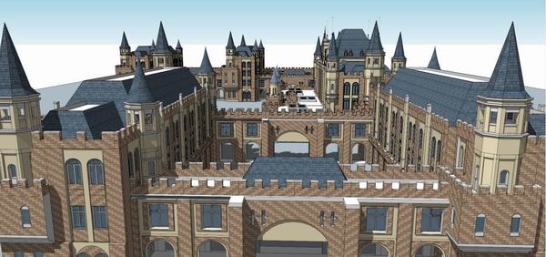 Sketchup学校模型|多层学校宿舍楼小学中学，校园教育建筑，英式风格，古典风格