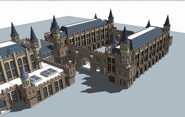Sketchup学校模型|多层学校宿舍楼小学中学，校园教育建筑，英式风格，古典风格
