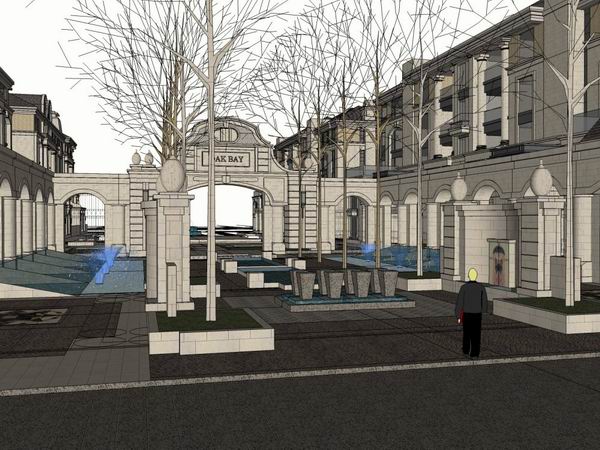 Sketchup住宅模型|多层小区大门，简欧古典风格