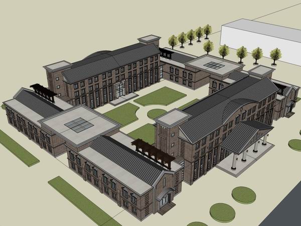 Sketchup办公模型|多层办公楼，古典风格