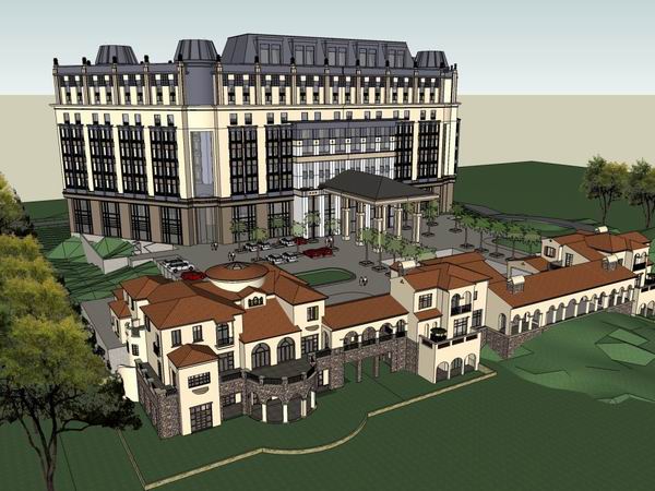 Sketchup酒店模型|多层酒店，古典风格